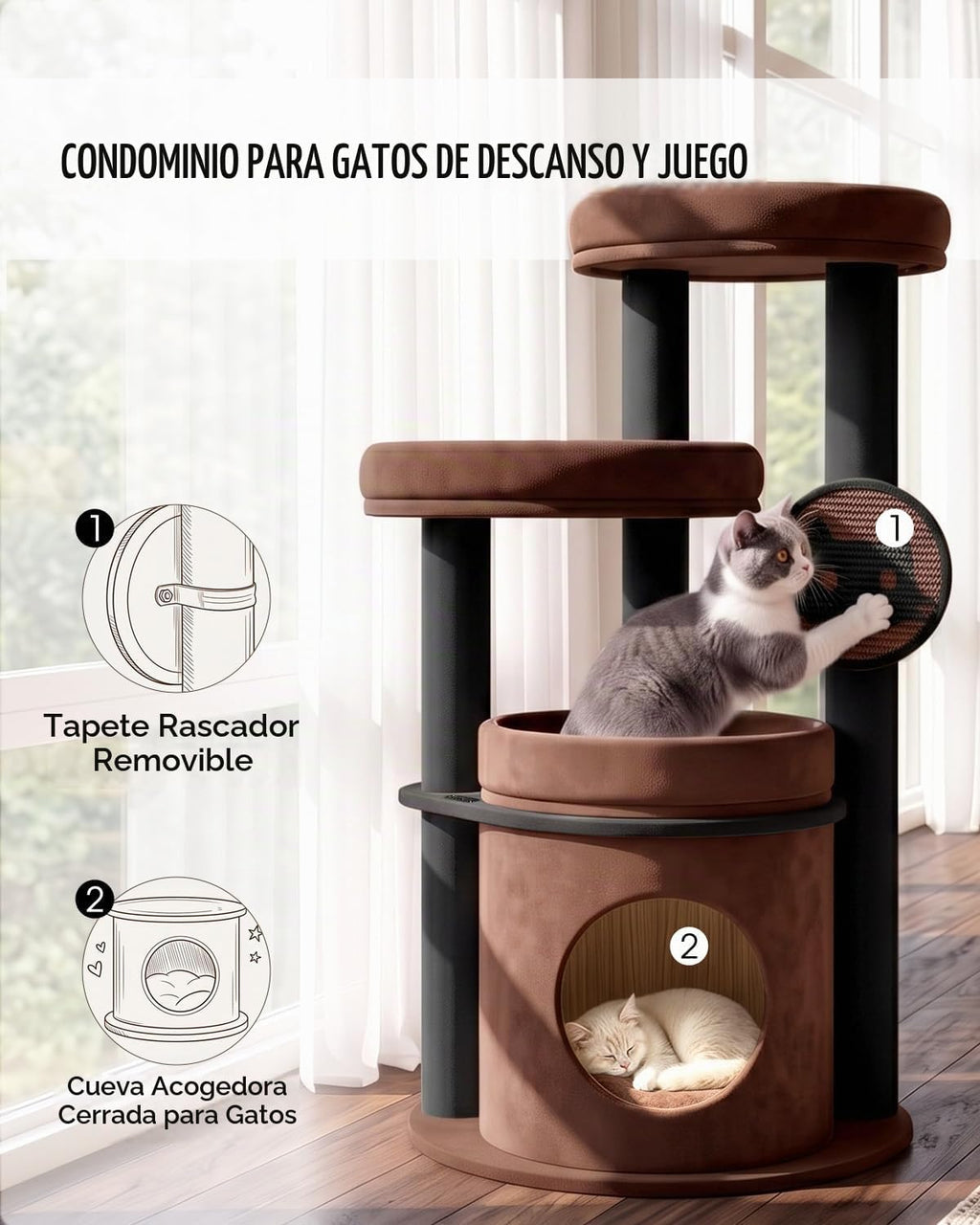 46 pulgadas de Torre de Árbol para Gatos Grandes en Interiores, Condo Cómodo para Gatos Adultos