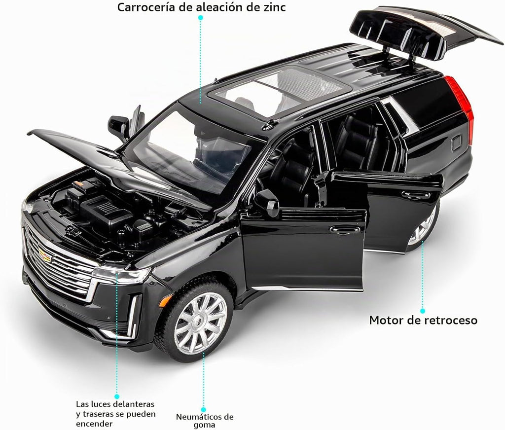 Modelo de automóvil a escala 1/32 compatible con Escalade SUV, vehículo de juguete fundido a presión, aleación de zinc con sonido y luz para adultos, niños y niñas, 3, 4, 5, 6, 7, 8, negro