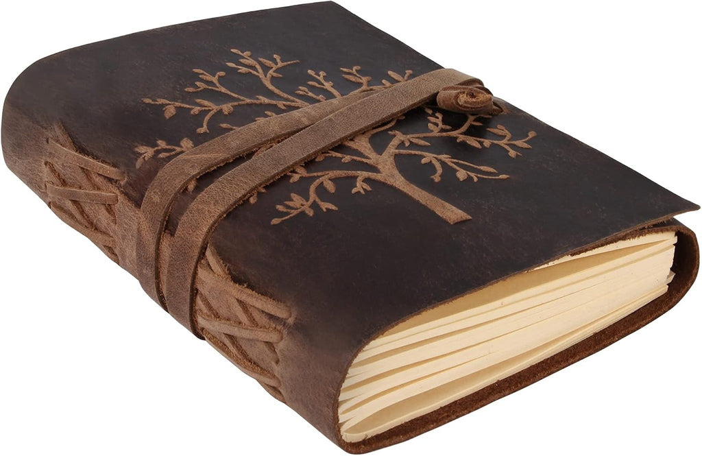 moonster Diario de cuero rayado – Diario de árbol de la vida en relieve para mujeres, 7 x 5 pulgadas, cuadernos de dibujo con papel de diario forrado – Diarios de cuero con rayas universitarias para