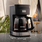 negro+DECKER CAFÉCRAFT Cafetera de goteo para 12 tazas, interruptor único con tecnología Vortex Showerhead, función Sneak-A-Cup, función de mantener caliente, acero inoxidable