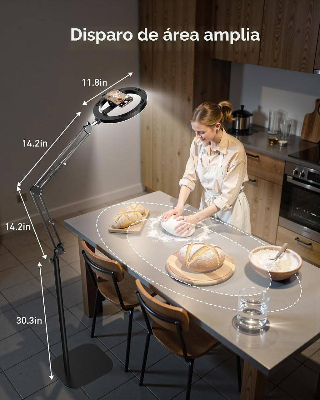LUXSURE Trípode para iPhone con Luz, soporte panorámico de 71" para teléfono con soporte para teléfono, Anillo de luz ajustable con soporte y trípode para iPhone para grabación de video, Cocina, Pintura, TikTok, YouTube