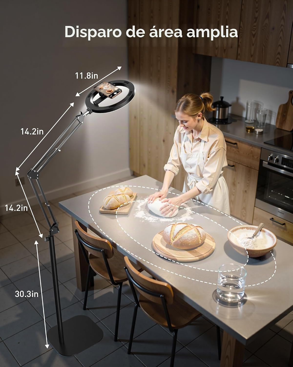 LUXSURE Trípode para iPhone con Luz, soporte panorámico de 71" para teléfono con soporte para teléfono, Anillo de luz ajustable con soporte y trípode para iPhone para grabación de video, Cocina, Pintura, TikTok, YouTube
