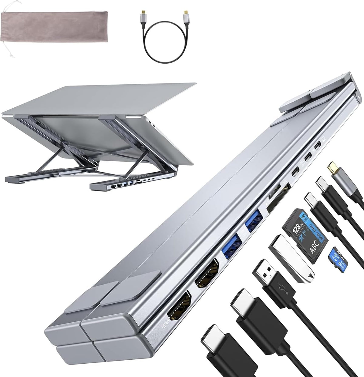 Estación de acoplamiento para laptop M91, soporte para monitor doble, 9 en 1 USB C Hub 2 HDMI 4K@60Hz, soporte portátil para laptop con puertos USB, adaptador multipuerto USBC Dock Station