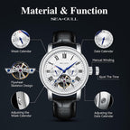 SEA-GULL 2021 Reloj de Hombre Seagull Automático Mecánico Hueco Calendario Potencial Multifunción Volante Negocios, Blanco - D819.626, Correa