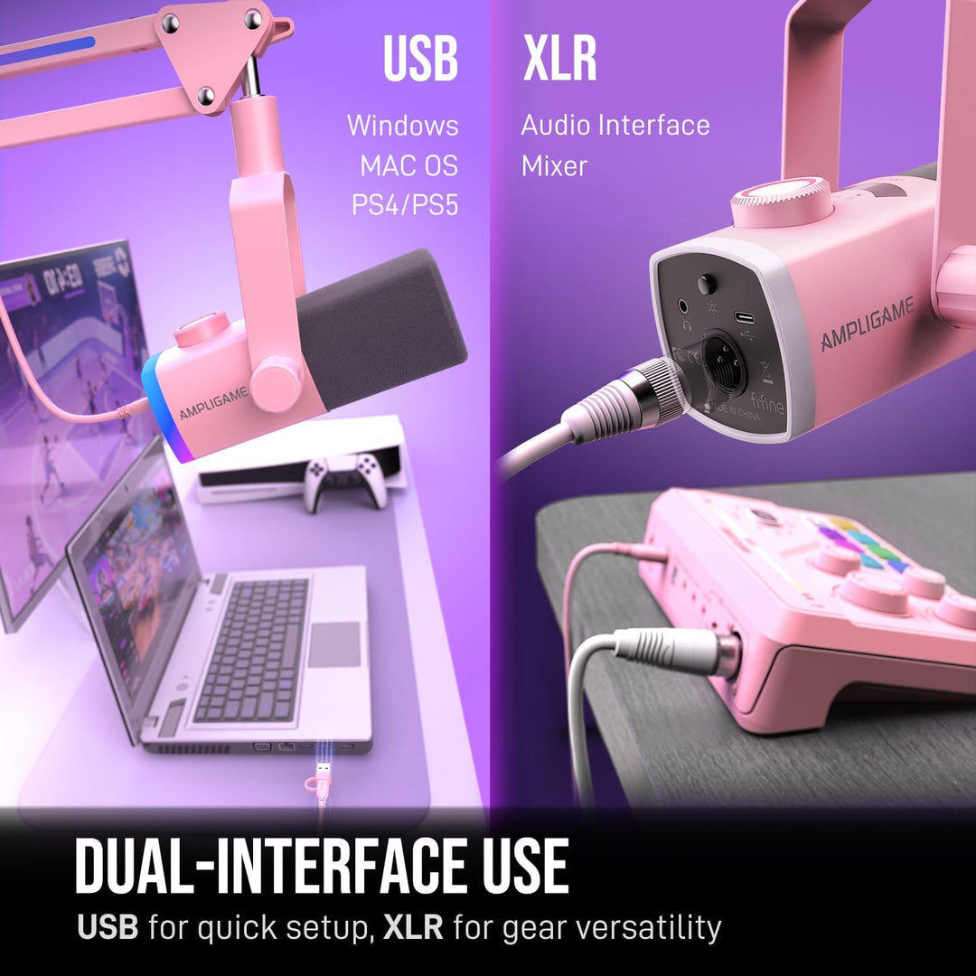 FIFINE Kit de micrófono para juegos XLR\/USB con soporte de brazo a...