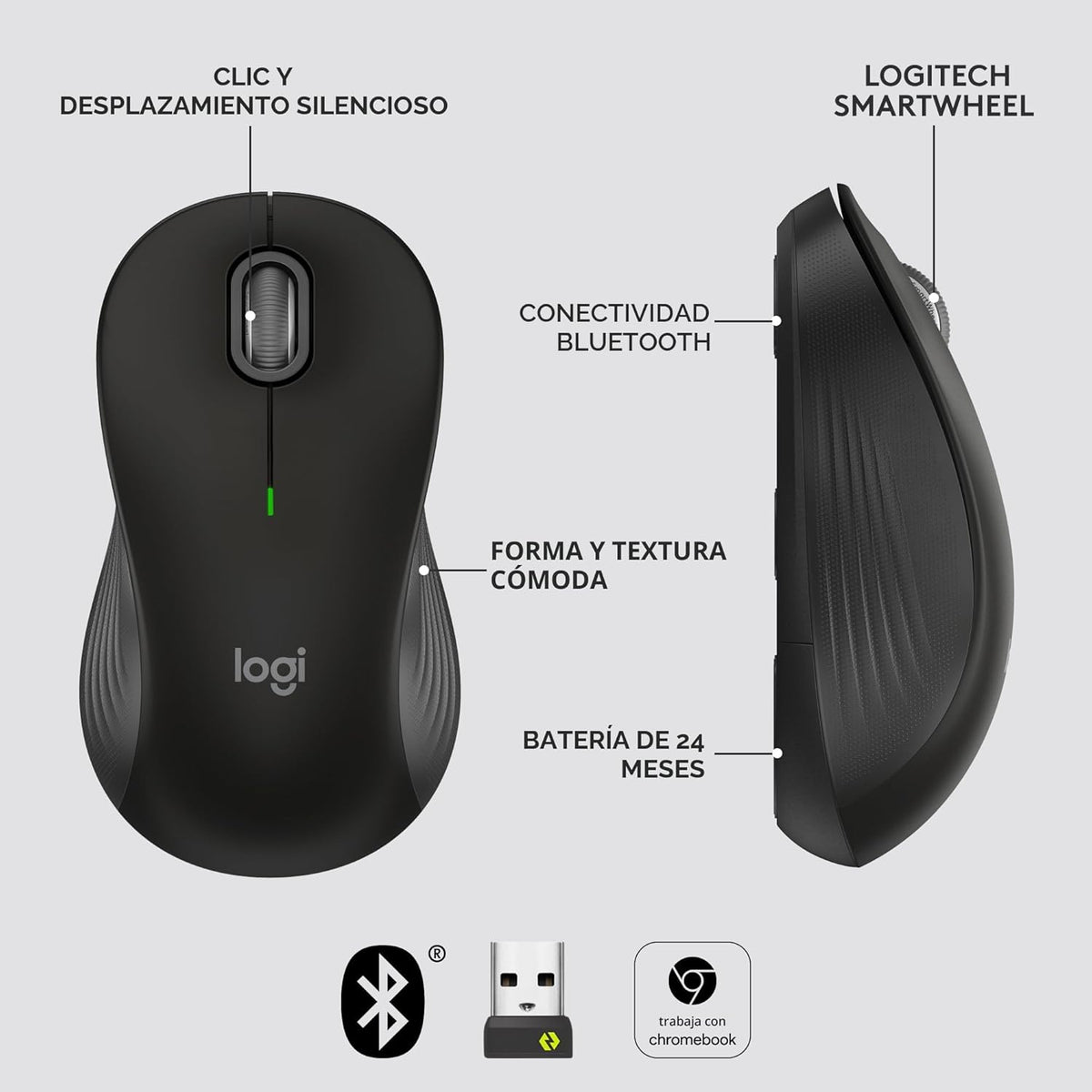 Ratón inalámbrico Logitech Signature M550 - para manos pequeñas a m...