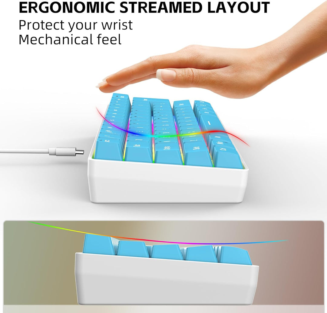 Snpurdiri Teclado para juegos 60% con cable, pequeño ultra compacto...