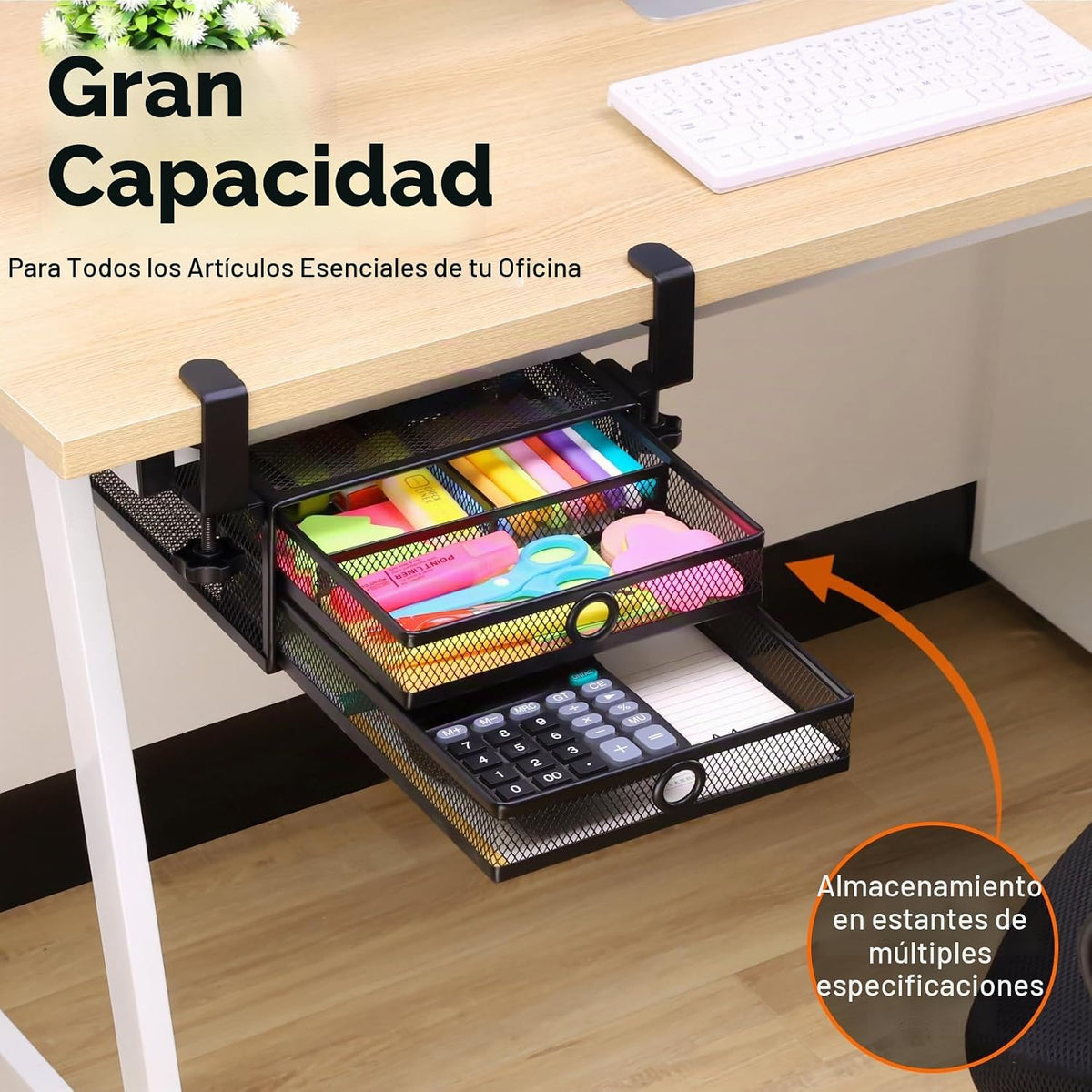 ROSYLINE Under Desk & Desktop Drawer Organizer, 2-Tier Big Capacity