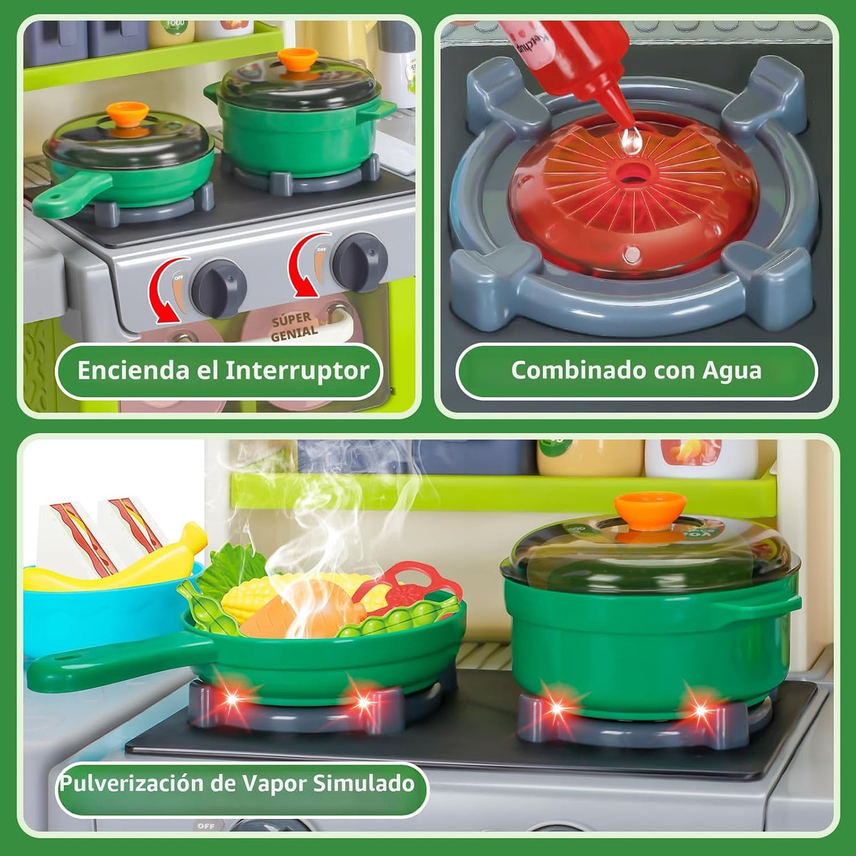 Juego de cocina para niños, juego de cocina para niños pequeños con sonido y luz, estufa de cocina con vapor, fregadero de juegos, juguete de comida y accesorios de cocina, juguete de cocina para niños y niñas (31.5 x 22 x 8.6 pulgadas)
