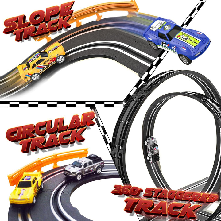 Juego de pistas de carreras de autos con 4 autos de alta velocidad,...
