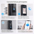 Cerradura de puerta inteligente con videoportero: reconocimiento facial 3D y entrada de huellas dactilares, cerrojo digital Palm Scan con control de aplicaciones, entrada sin llave para hogares