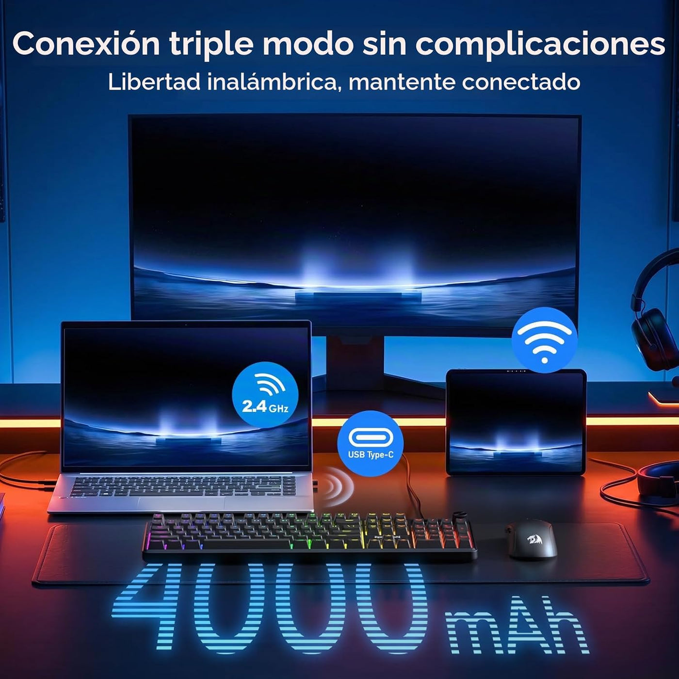 Redragon Combo de teclado de membrana inalámbrico K526 PRO y mouse...