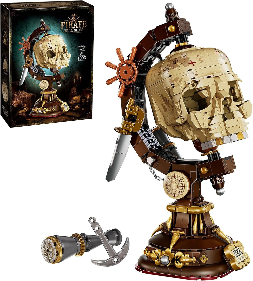 Juego de construcción de globo de calavera pirata, 1136 piezas, kit de