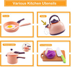 Mini accesorios de cocina de 200 piezas para niños a partir de 3 años, juego de cocina de simulación con utensilios de cocina, vajilla y 2 juegos de frutas, regalo de aprendizaje para niñas y niños, rosa