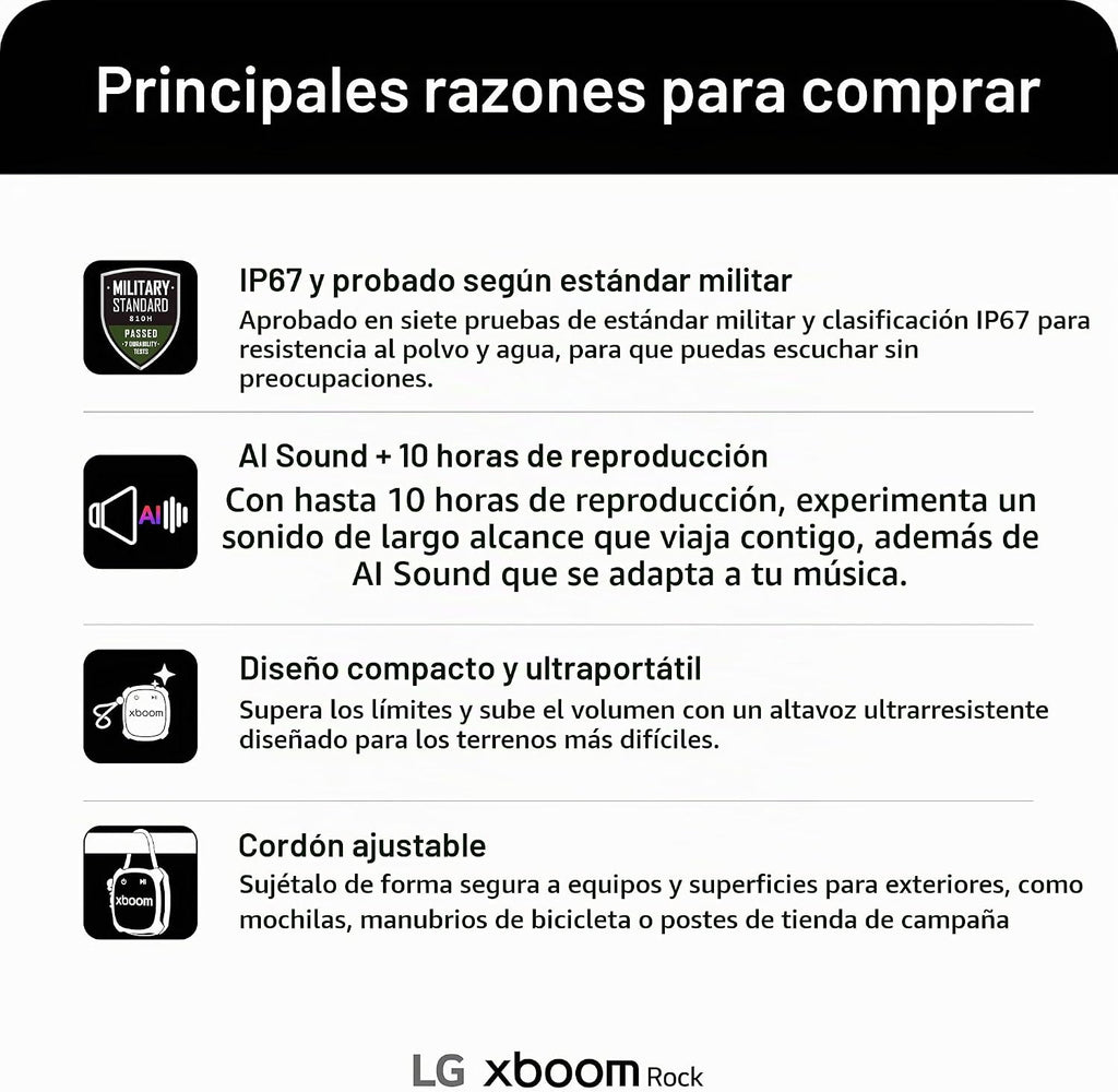LG xboom Rock by will.i.am - Altavoz Bluetooth portátil para exteriores
