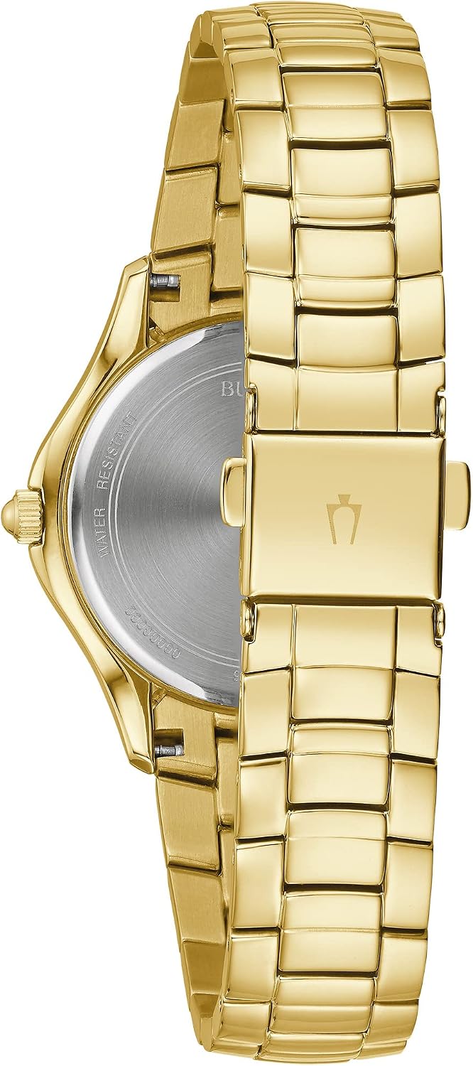 Reloj Bulova para mujer de acero inoxidable con cristal de 3 manecillas, mecanismo de cuarzo, esfera de nácar blanca