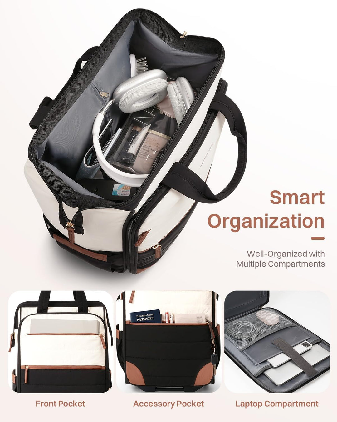 AUROTIER Mochila Puffer con Ruedas para Mujeres, Mochila de Viaje c...