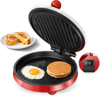 Plancha eléctrica 3 en 1 antiadherente y sandwichera con interruptor de encendido/apagado