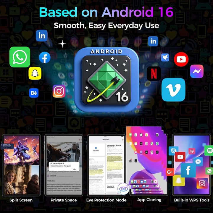 Relndoo Tablet Android 15 con teclado, 24 GB+256 GB+2 TB expandir,...