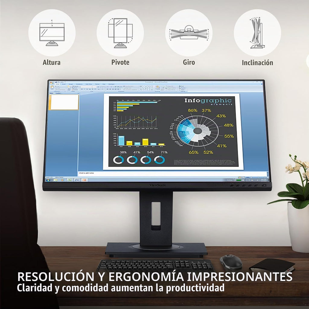 ViewSonic VG2748A Monitor ergonómico IPS 1080p de 27 pulgadas con b...