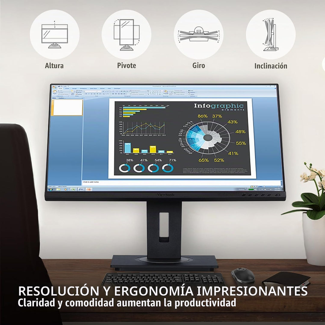 ViewSonic VG2748A Monitor ergonómico IPS 1080p de 27 pulgadas con b...