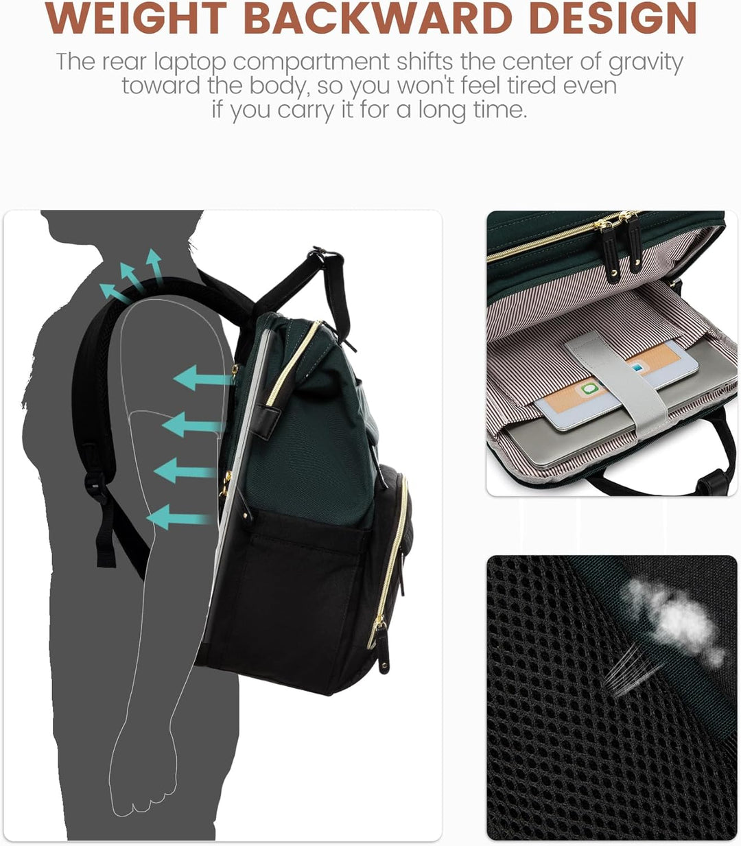 LOVEVOOK Mochila para laptop para mujer, Verde Oscuro Negro, Elegan...