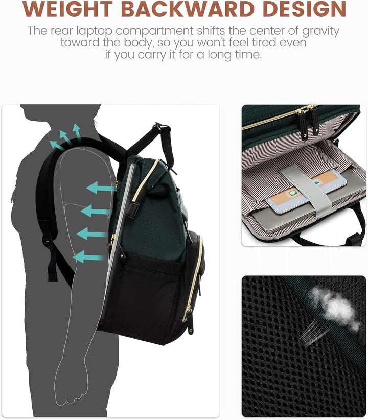 LOVEVOOK Mochila para laptop para mujer, Verde Oscuro Negro, Elegan...