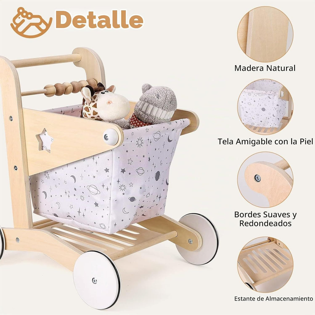 Woodtoe - Cochecito de muñeca de madera para bebé, ajusta el carrito de