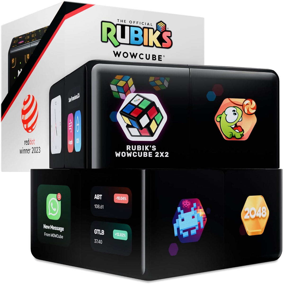 Rubik's WOWCUBE - Consola de Juegos Portátil, 100+ Juegos y Apps para Adolescentes y Adultos (Edades 13+) - Sistema de Entretenimiento Certificado STEM - Cubo de Juego Interactivo con 24 Pantallas
