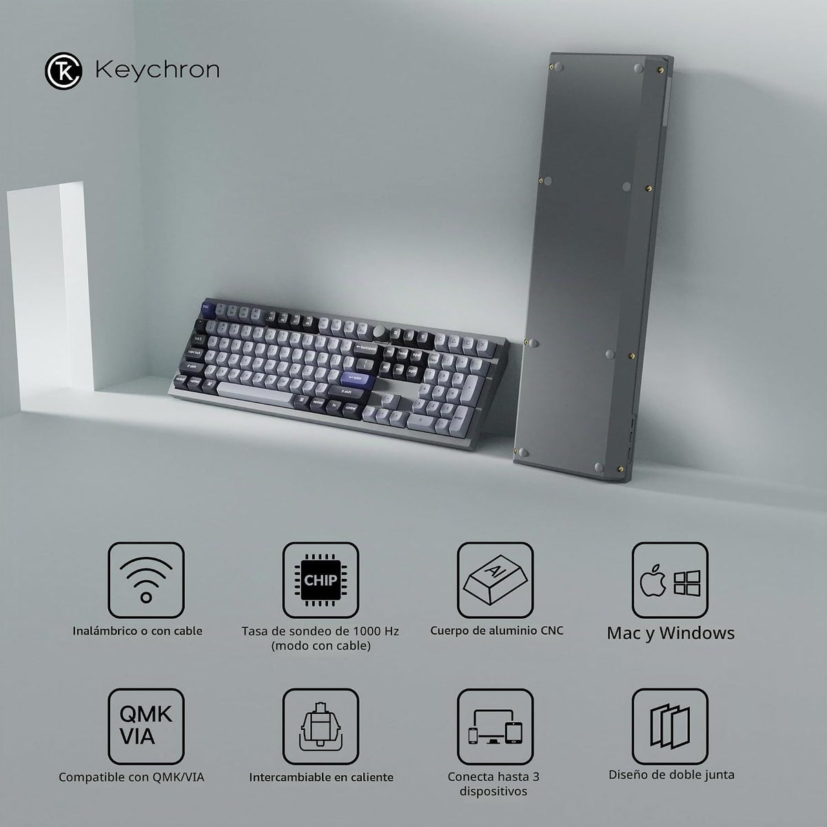Keychron Q6 Pro Teclado mecánico inalámbrico Bluetooth de aluminio completo, perilla programable QMK/VIA de tamaño completo, botón programable KSA de doble disparo PBT Keycap Interruptor de plátano