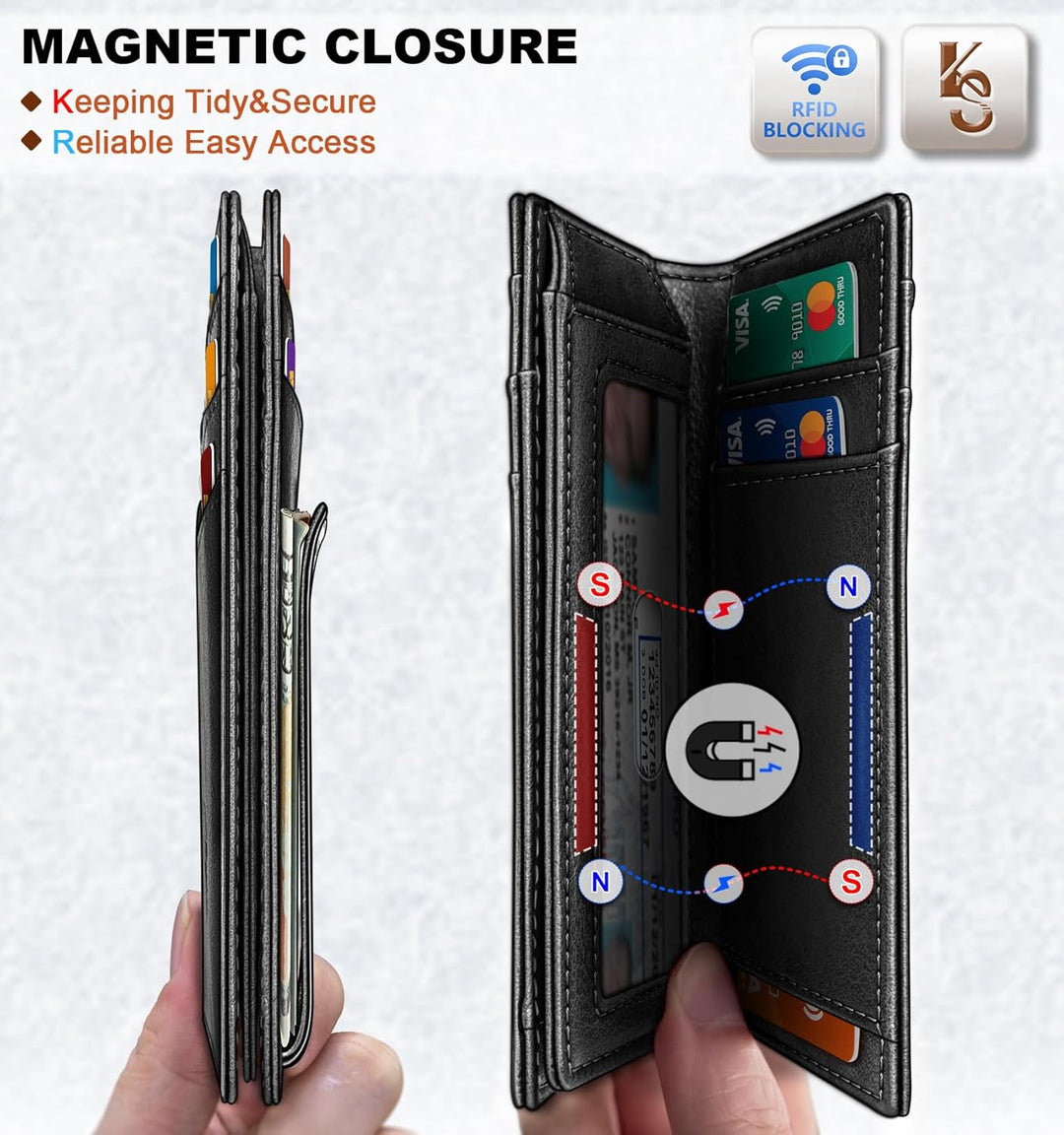 KEMISANT Billetera para hombre, delgada de cuero con clip para dine...