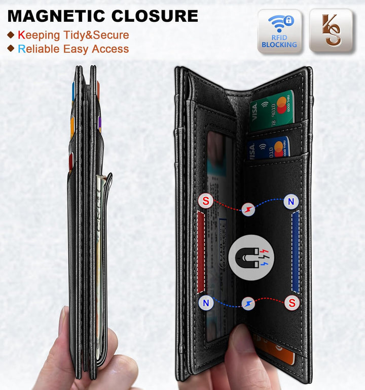 KEMISANT Billetera para hombre, delgada de cuero con clip para dine...