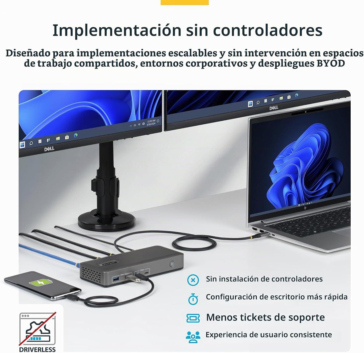 StarTech Driverless USB-C Dual 4K 60Hz HDMI Windows Dock, 6X USB 10Gbps