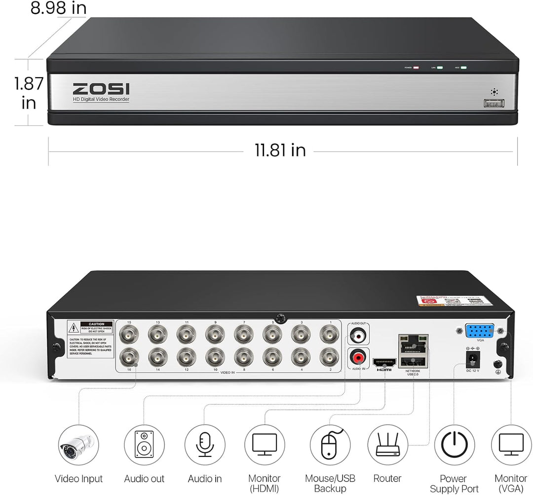 ZOSI Grabador DVR de Seguridad para el Hogar H.265+ de 16 Canales,...