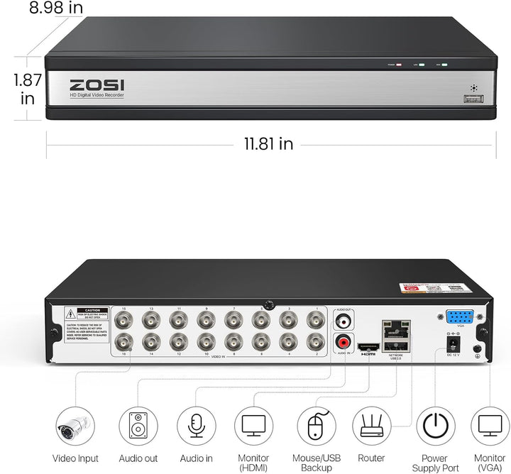 ZOSI Grabador DVR de Seguridad para el Hogar H.265+ de 16 Canales,...