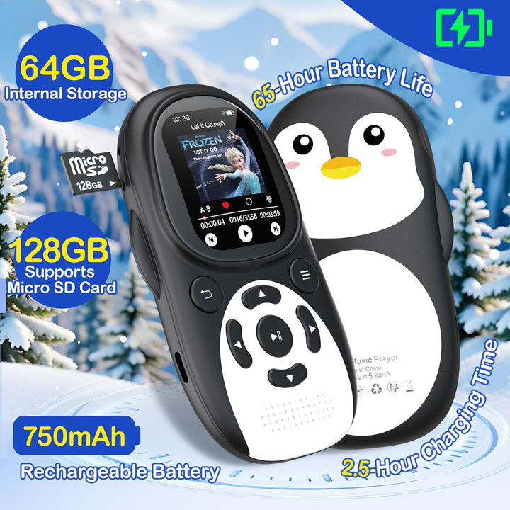 ODEJOI Reproductor MP3 de pingüino lindo de 64 GB con Bluetooth 5.3...