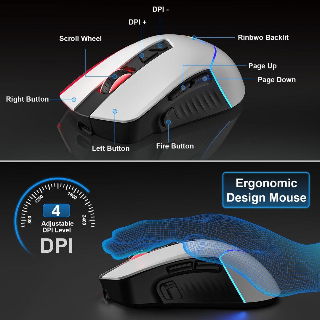 Combo de teclado y mouse para juegos BlueFinger inalámbrico, baterí...