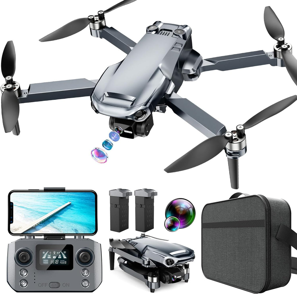 Drone GPS con cámara 4K UHD para adultos, alcance de 1640 pies, retorno automático a casa, sígueme, cardán de 3 ejes, aplicación y control remoto, amarillo