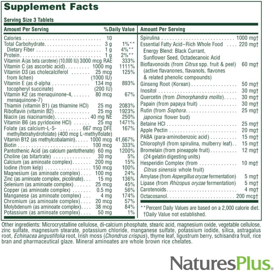 NaturesPlus Source of Life - Sin hierro - 180 tabletas, paquete de...