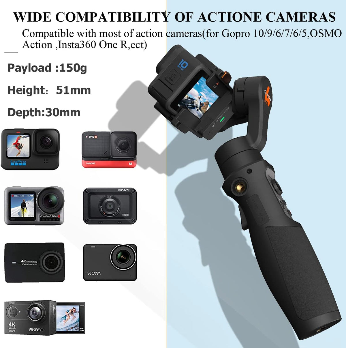 Hohem iSteady Pro 4 Estabilizador de cardán de acción de 3 ejes para GoPro 13/12/11/10/9/8/7/6/5, para DJI Osmo Action y otras cámaras de acción, Bluetooth y control de cable, a prueba de salpicaduras