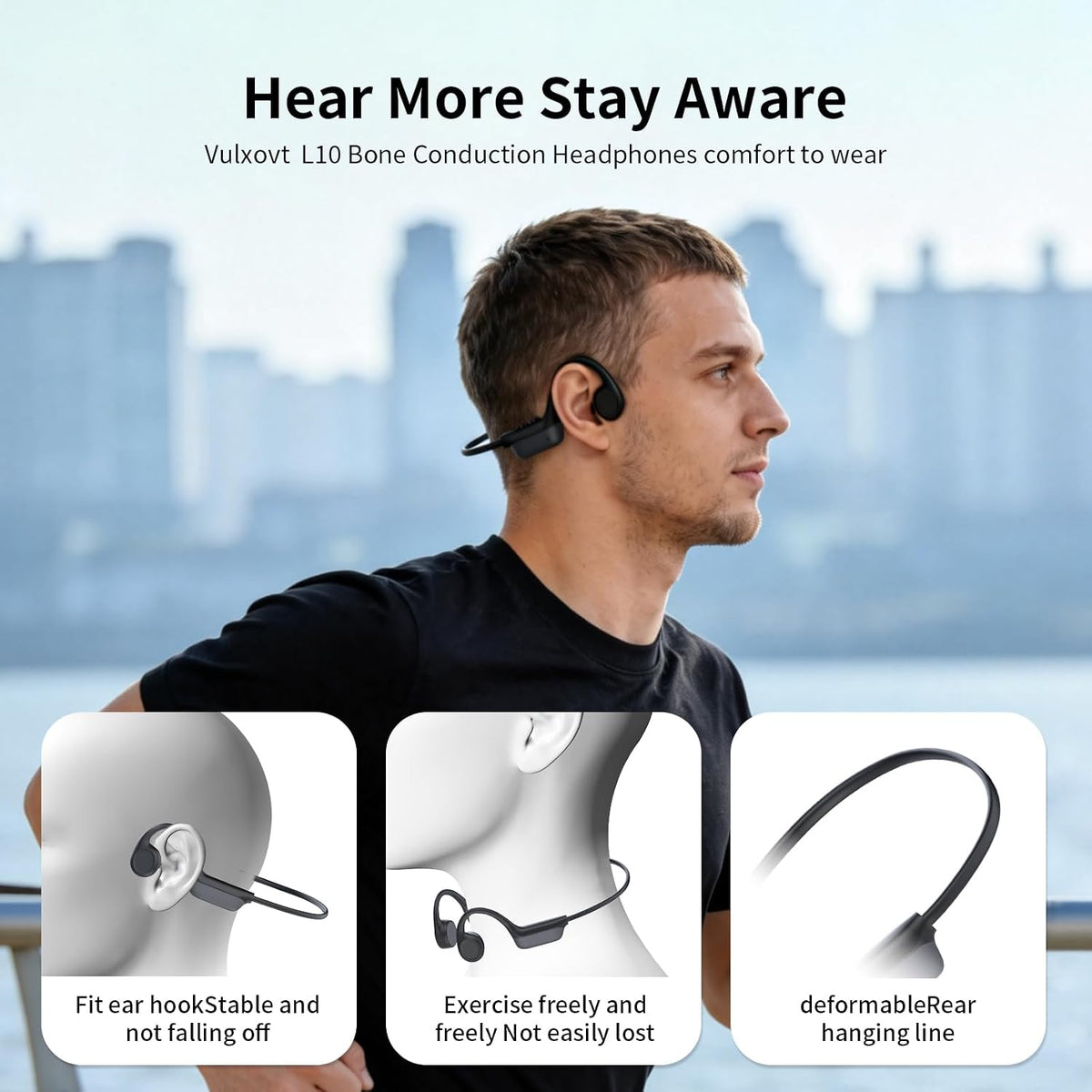 Auriculares de conducción ósea 2026, auriculares Bluetooth 6.0 de oreja abierta, auriculares deportivos inalámbricos IPX5 impermeables, batería de 10 horas de duración de reproducción para