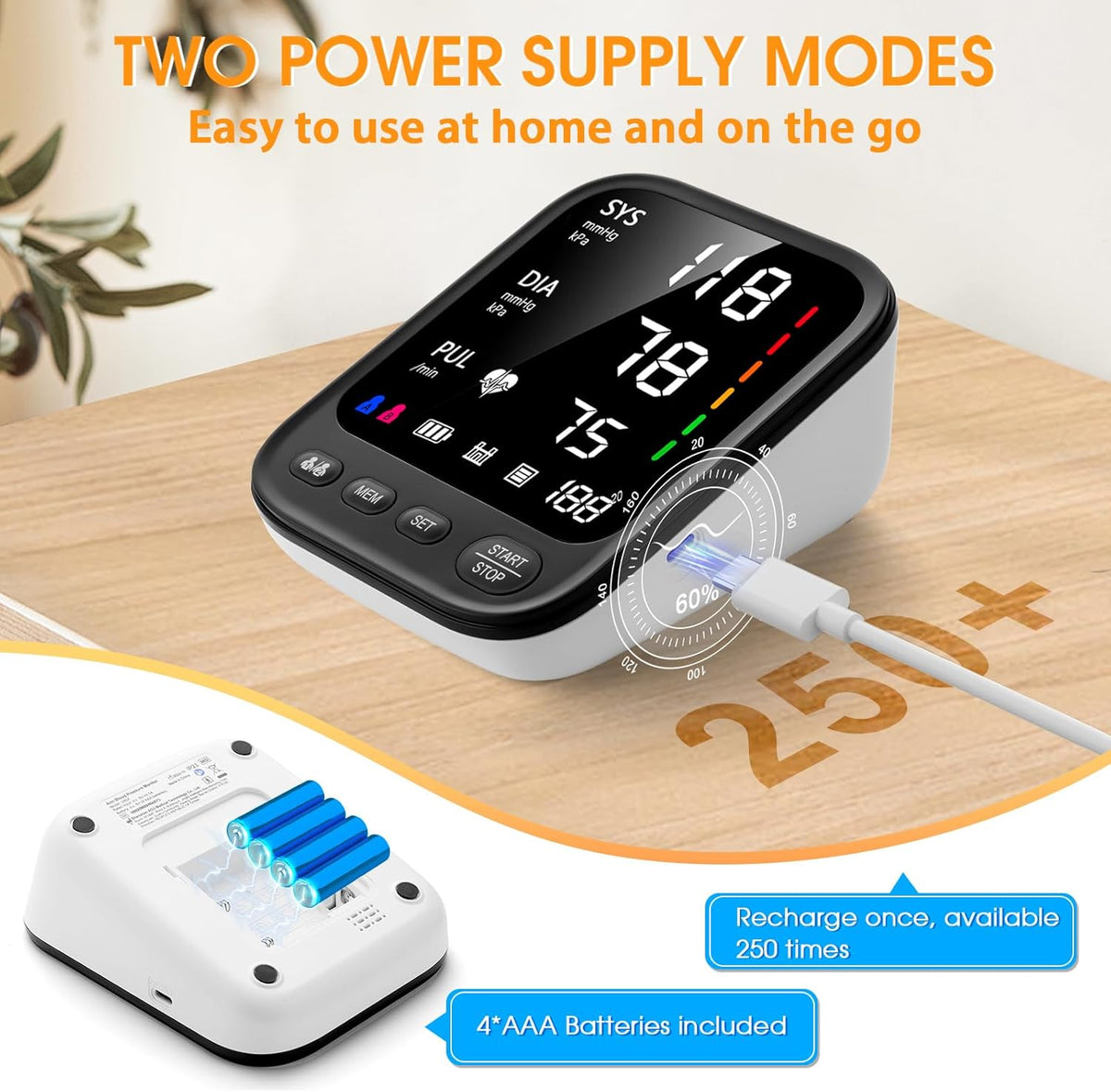 Máquina de presión arterial, monitor automático de presión arterial superior del brazo con lectura de 2 x 199, pantalla grande retroiluminada de 4.5 pulgadas, puño grande ajustable de 9 a 17 pulgadas, detector de arritmia e hipertensión en el hogar