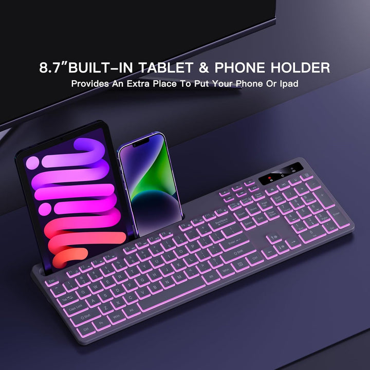 Soueto Teclado inalámbrico con retroiluminación RGB de 7 colores, t...