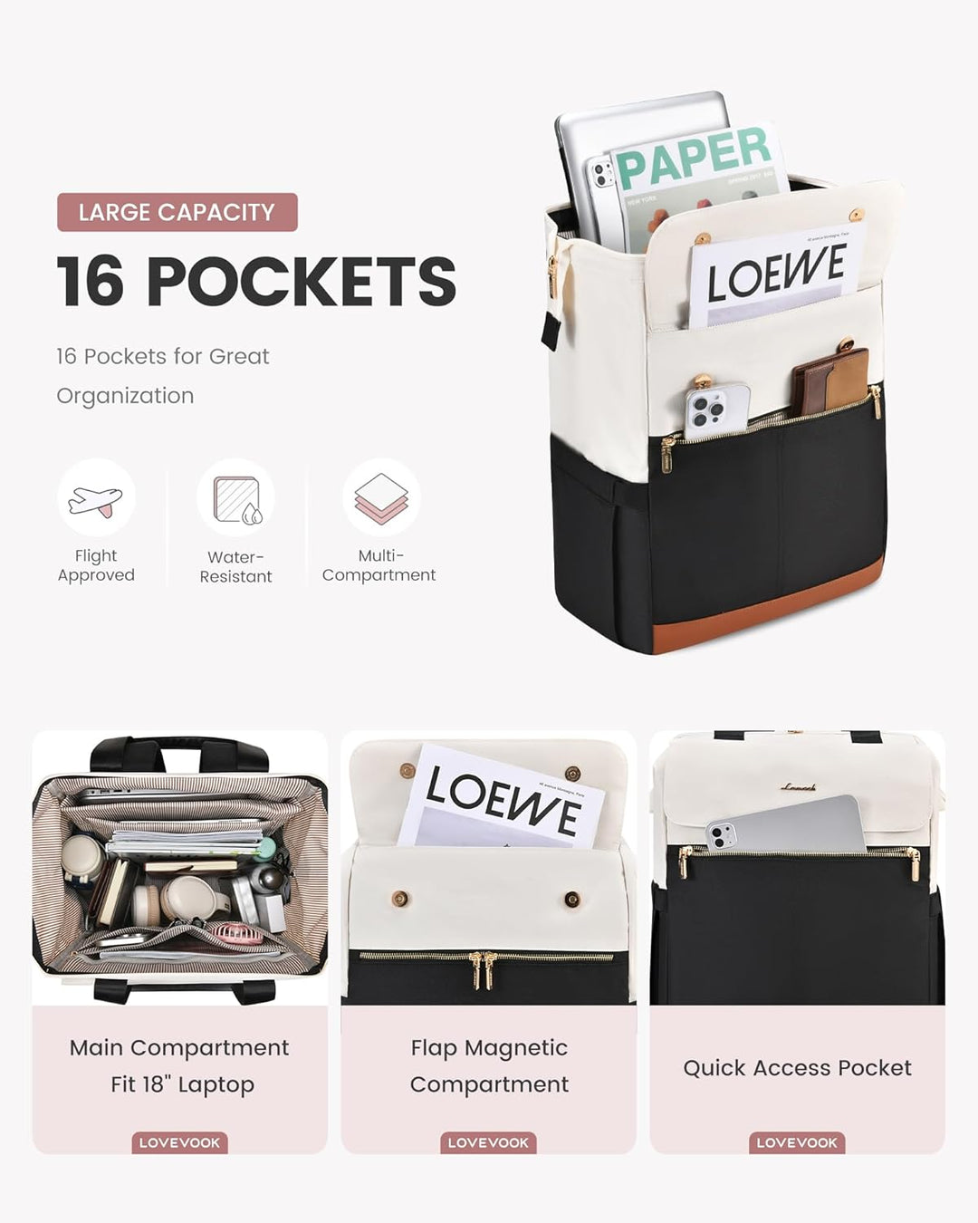 LOVEVOOK Mochila para Laptop para Mujeres, Mochila de Trabajo Conve...