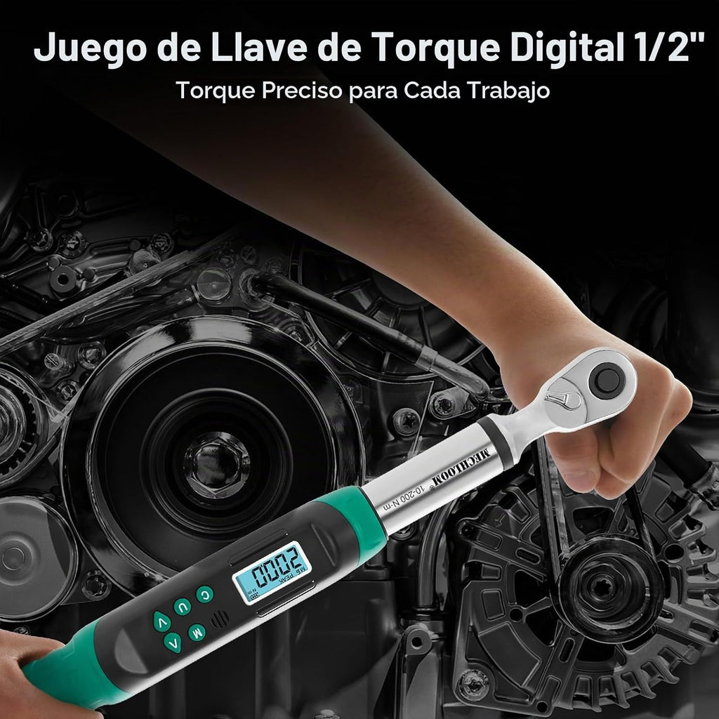 Llave dinamométrica digital, 1/2 pulgada, 7.4-147.5 ft-lb, 2% de