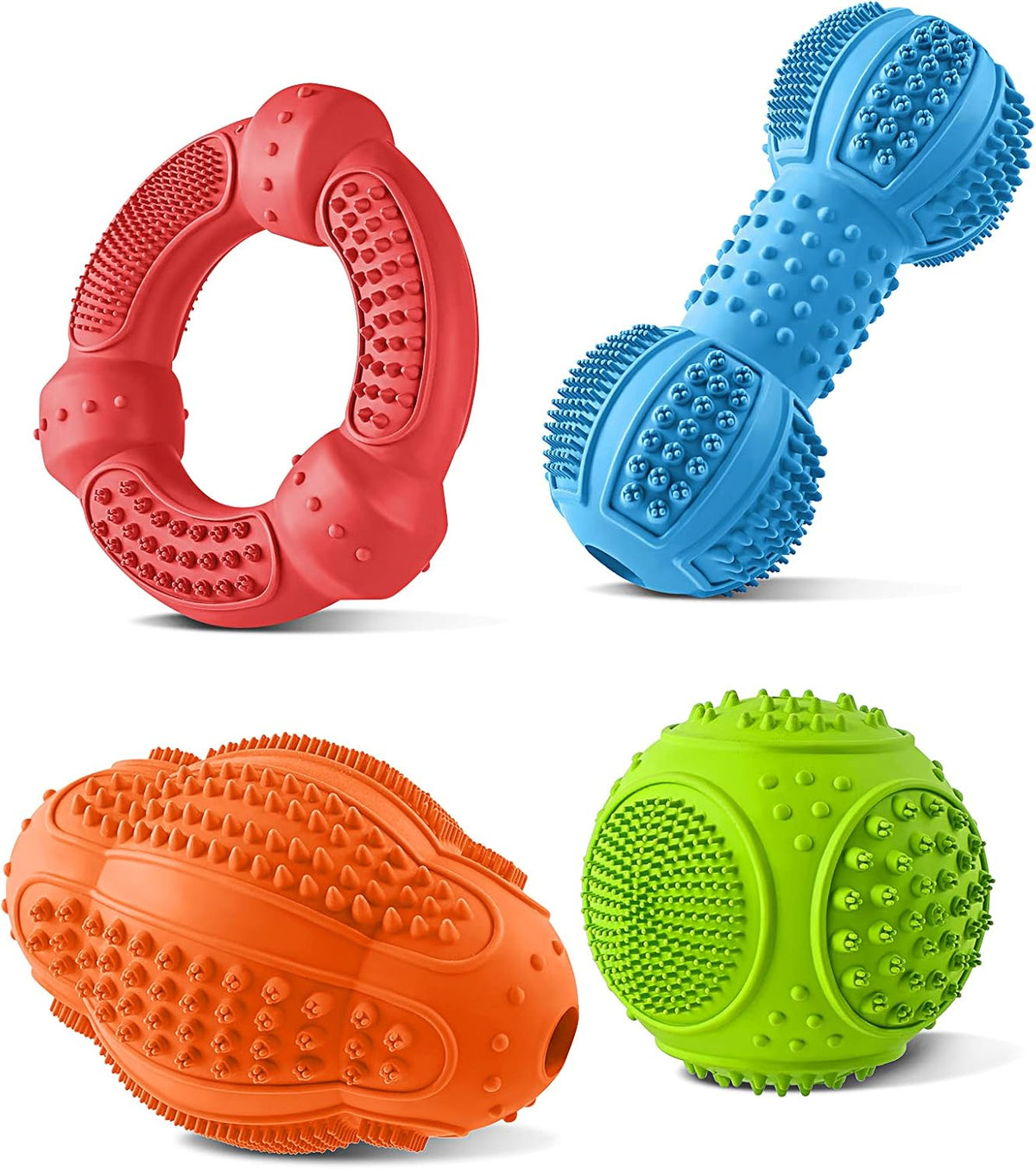 Juguetes masticables para perros, paquete de 4, juguetes para perros para masticadores agresivos de razas pequeñas, medianas y grandes, limpieza de dientes multifuncionales y masaje de encías,