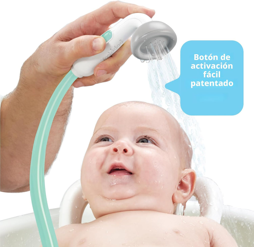 Yookidoo Cabezal de ducha para bebé, bomba de agua de elefante y rociador de boquilla para tronco, control de flujo con una sola mano para bebés recién nacidos en bañera o fregadero (turquesa)