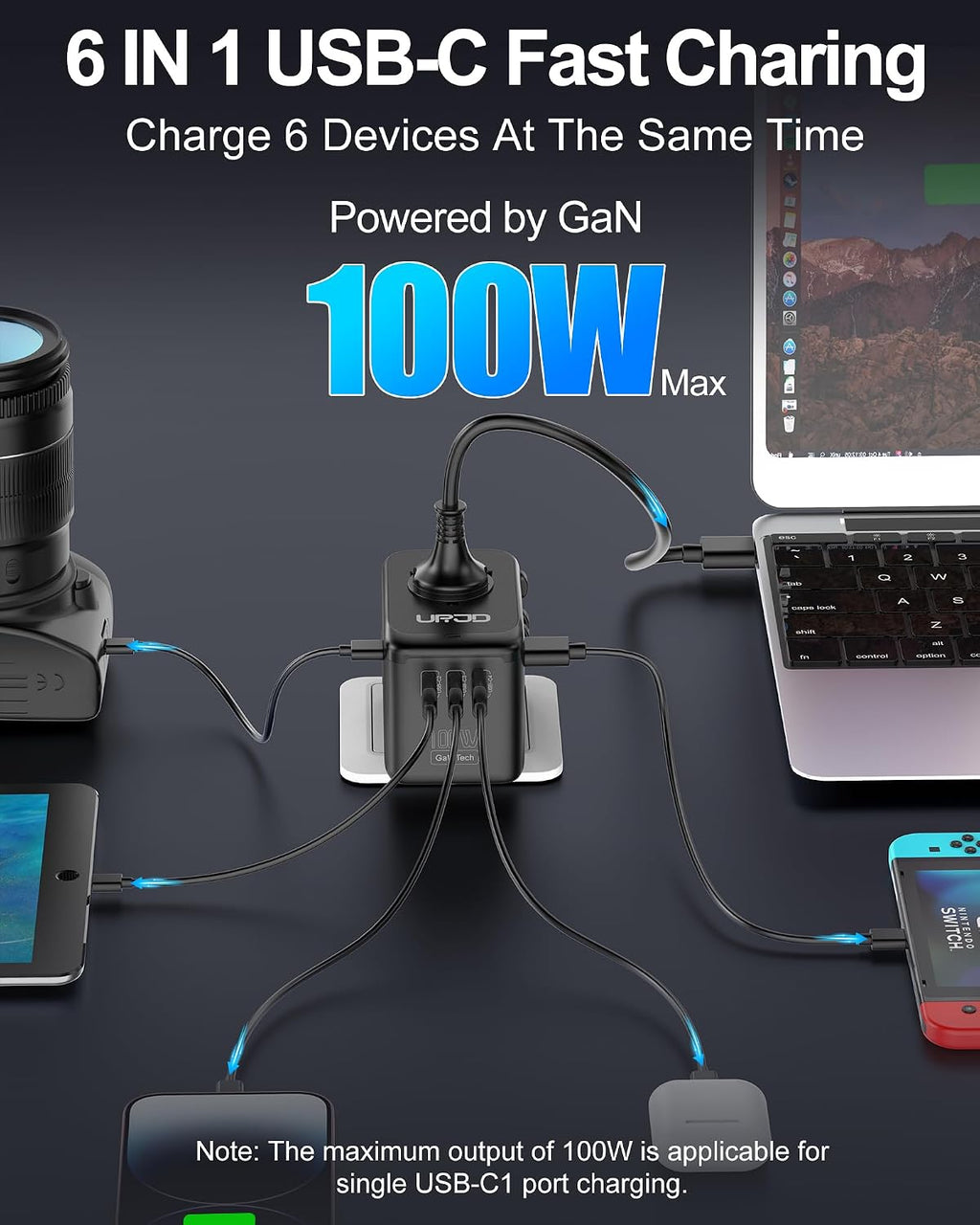 Adaptador de viaje universal 100W GaN cargador rápido en uno para