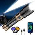 SKYFIRE Linternas de alto lúmenes con lente de encendido y luz de 3 colores, 10000 linterna recargable súper brillante de 3000 lm, zoom, 12 modos, luz táctica impermeable para exteriores