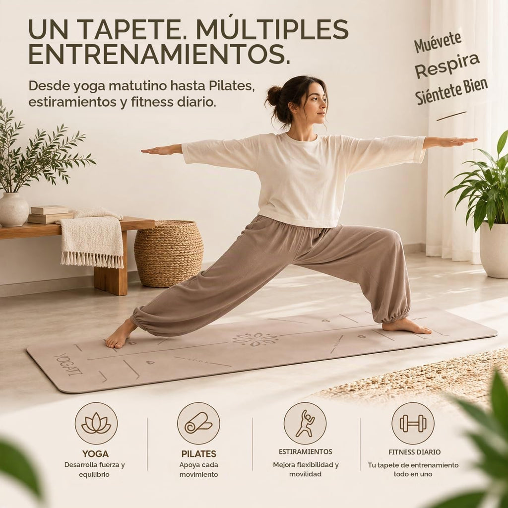 YOGATI® Esterilla de Yoga con Correa con Líneas de Alineación. Esterilla de Entrenamiento en Casa para Mujeres, Hombres y Niños. Esterilla de Yoga Gruesa Antideslizante para Pilates y Fitness